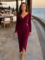 Samiol | Draped Cowl Neck Satin Midi Dress