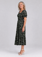 Louse | Floral Smocked Square Neck Midi Dress