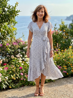 Samore | Floral Wrap Ruffle Midi Dress