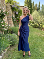 Zeima | One Shoulder Draped Satin Midi Dress
