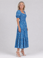 Louse | Floral Smocked Square Neck Midi Dress