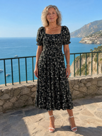 Louse | Floral Smocked Square Neck Midi Dress