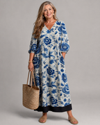 Celope | Blue Porcelain Floral Pocket Detail Midi Dress