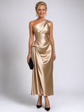 Zeima | One Shoulder Draped Satin Midi Dress