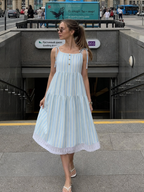 Nathalia | Sleeveless Tie Strap Stripe Pattern Midi Dress