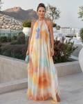 Solmira | Watercolor Halter Flowing Maxi Dress
