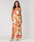 Cekel | Botanical Print Halter Neck Flowing Midi Dress