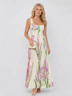 Vimele | Pleated Sleeveless Square Neck Midi Dress