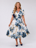 Evans | Floral Print Short Sleeve Wrap Midi Dress