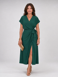 Oklea | Short Sleeve Wrap Tie Midi Dress