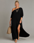 Asterelle | One Shoulder Side Slit Flowing Midi Dress