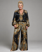 Valoria | Baroque Print Blouse And Wide Leg Pants Set