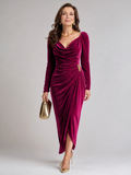 Samiol | Draped Cowl Neck Satin Midi Dress