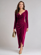 Samiol | Draped Cowl Neck Satin Midi Dress