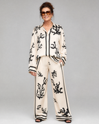 Omeni | Abstract Coastal Print Shirt And Wide Leg Pants Set