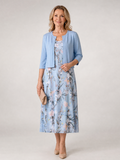 Celeste | Floral Print Sleeveless Cropped Jacket Midi Dress
