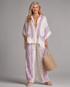 Sodaya | Soft Print Oversized Shirt And Wide Leg Pants Set