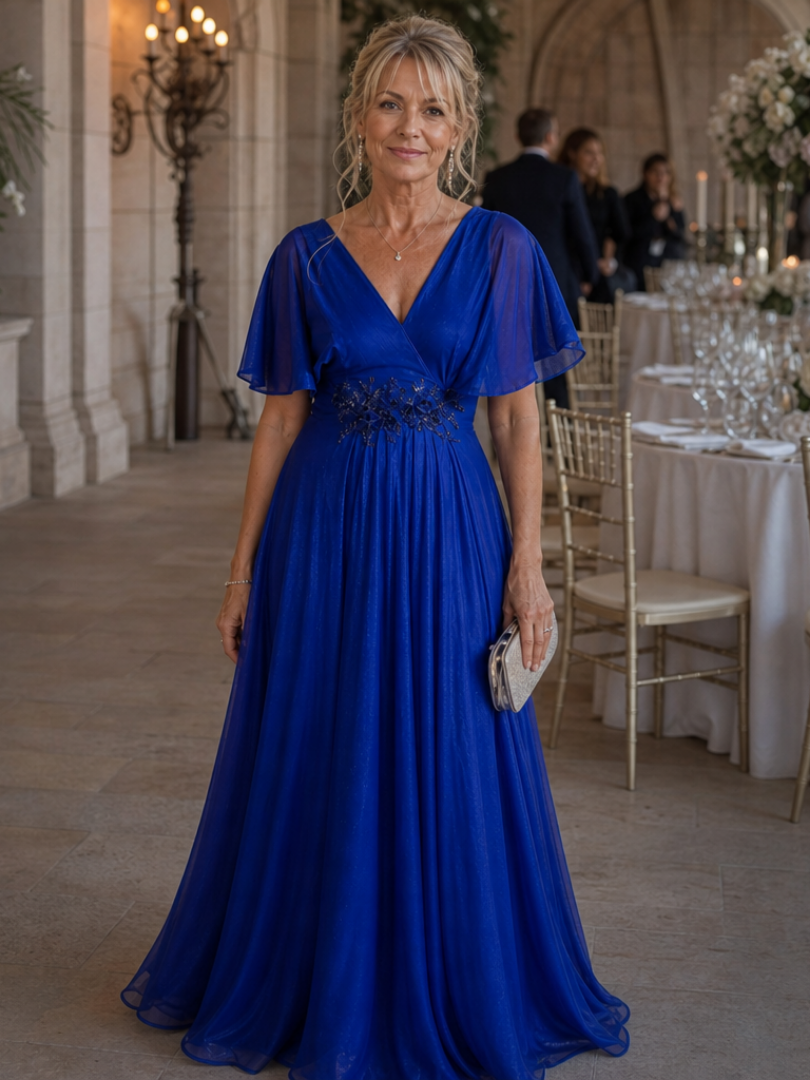 Orelia | Short Sleeve V Neck Flowing Maxi Dress
