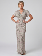 Astra | Short Sleeve Abstract Pattern Maxi Dress