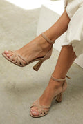 Marona | Patchwork Round Toe Sandals with Slim Heel
