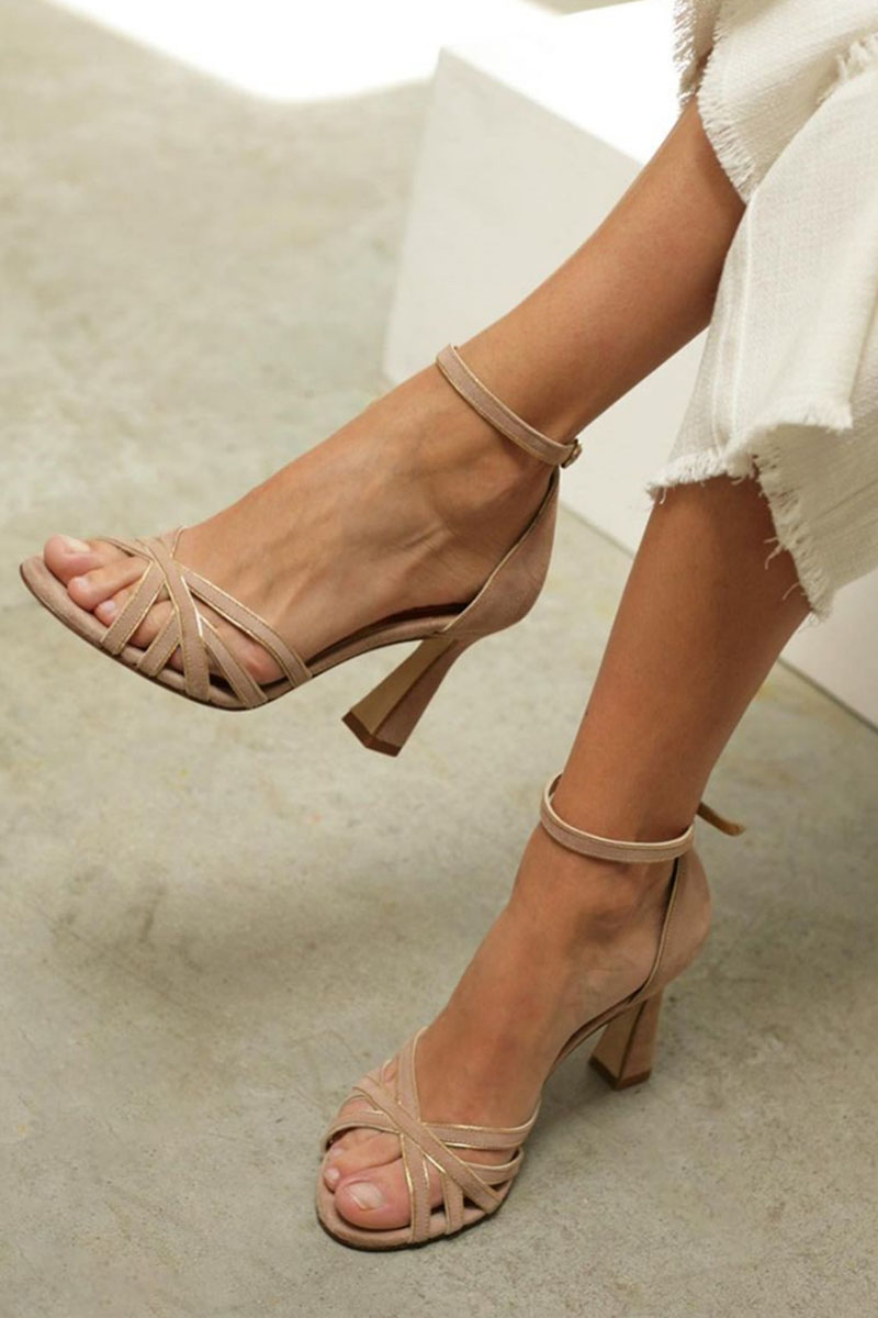 Marona | Patchwork Round Toe Sandals with Slim Heel