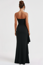 Meadow | Strapless Ruched Crepe Thigh-High Split Maxi Dress