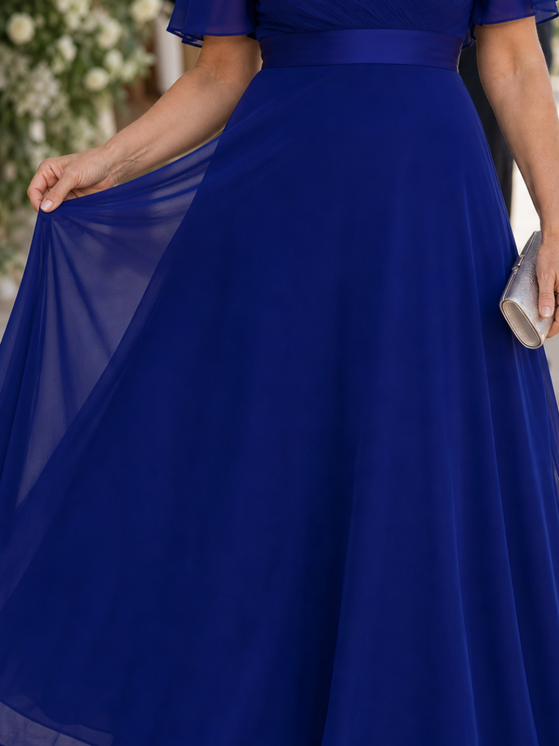 Mige | Short Flutter Sleeve Defined Waist Maxi Dress