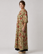 Rimla | Botanical Print Relaxed Three Quarter Sleeve Midi Dress