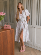 Otelene | Short Sleeve Wrap Floral Print Midi Dress