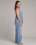 Zorelle | Halter Neck Denim Top And Wide Leg Pants Set