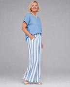 Miolna | Linen Blend Top And Striped Wide Leg Pants Set