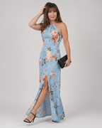 Loliane | Floral Halter Neck Side Slit Midi Dress