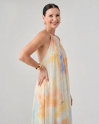 Eloque | Watercolor Halter Neck Flowing Maxi Dress