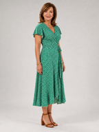 Samore | Floral Wrap Ruffle Midi Dress