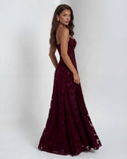 Sofia | Spaghetti Strap Straight Neckline Floral Lace Maxi Dress