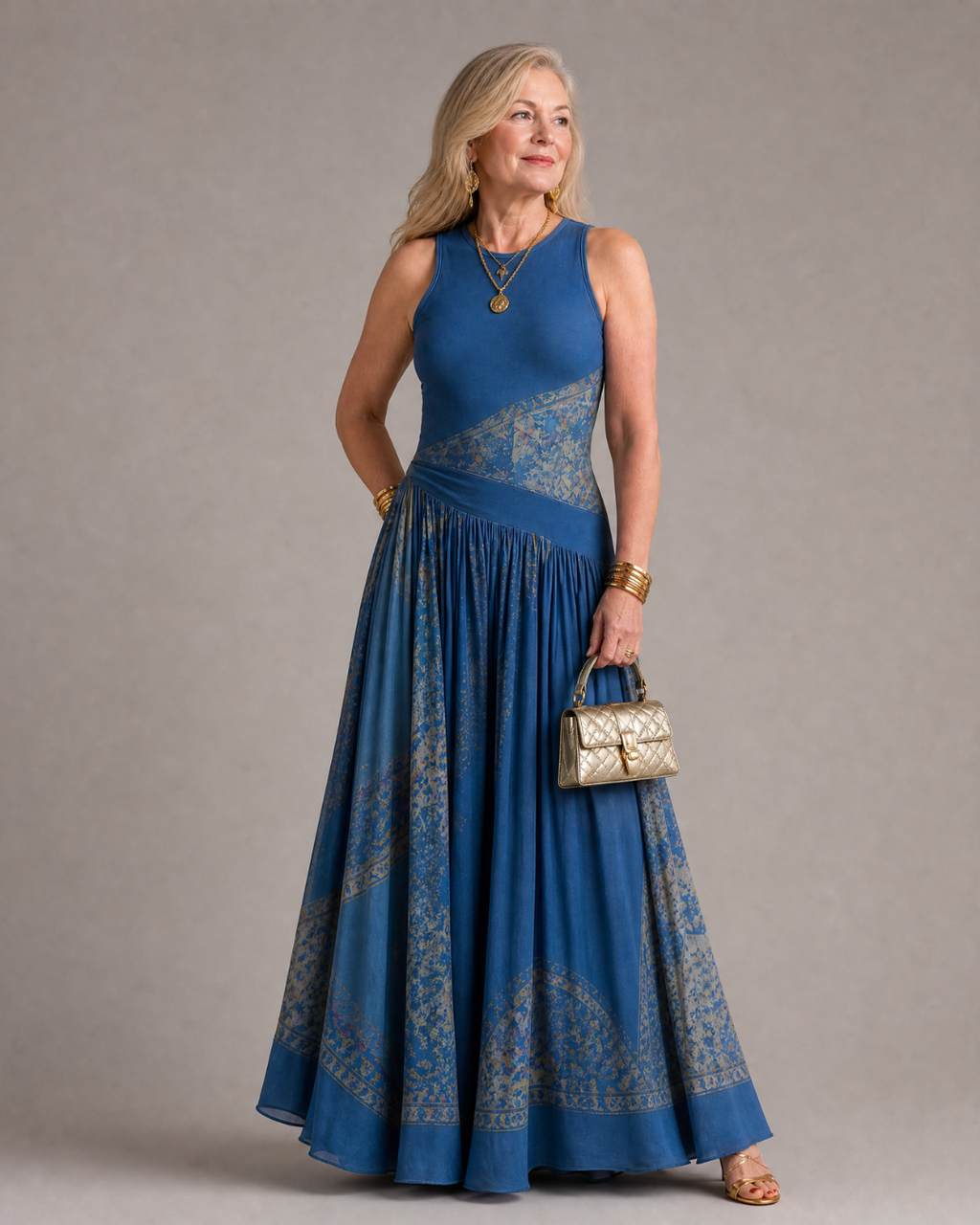 Velisse | Sleeveless Printed Bodice And Flowing Maxi Skirt Set