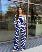 Sulaya | Abstract Print Off Shoulder Top And Wide Leg Pants Set