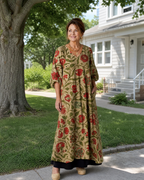 Rimla | Botanical Print Relaxed Three Quarter Sleeve Midi Dress
