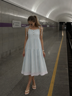 Nathalia | Sleeveless Tie Strap Stripe Pattern Midi Dress