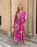 Rosavelle | Vintage Rose Print Gathered Waist Midi Dress