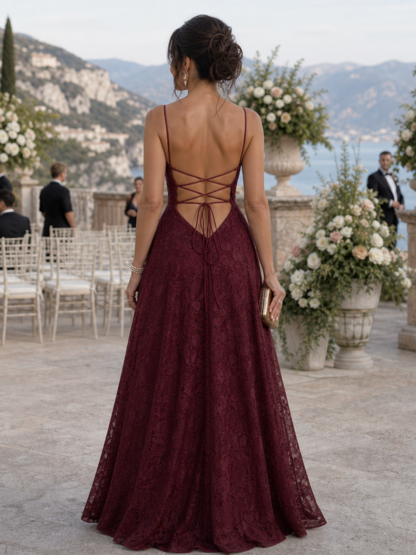 Valenne | Spaghetti Strap Full Lace Maxi Dress