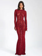 Lariza | Animal Print Semi-Sheer Sculpted Print Mesh Maxi