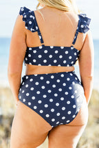Beach Trip Swim Top, Navy/White Polka Dot