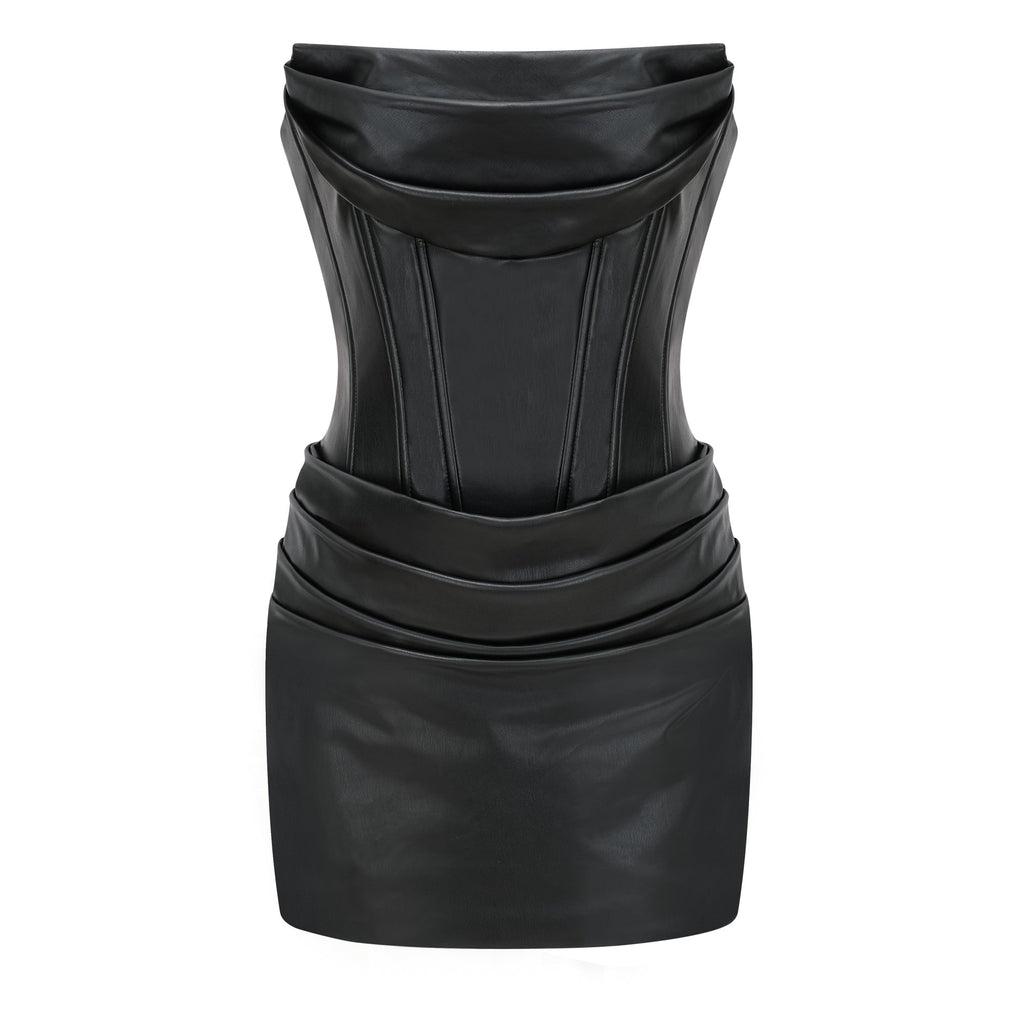 Agnes | Textured Faux Leather Off-the-Shoulder Mini Dress