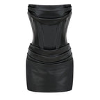 Agnes | Textured Faux Leather Off-the-Shoulder Mini Dress