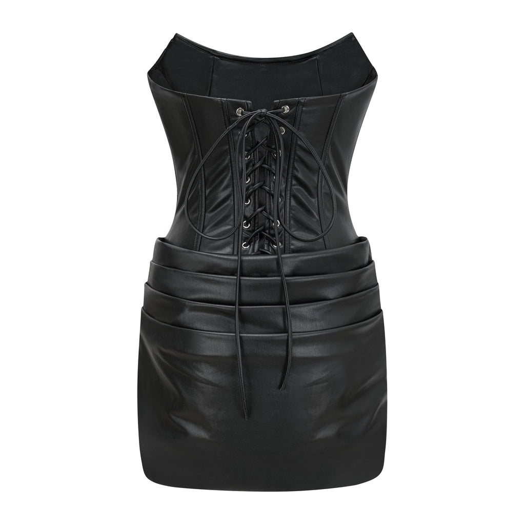 Agnes | Textured Faux Leather Off-the-Shoulder Mini Dress