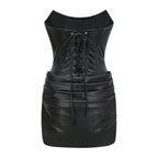 Agnes | Textured Faux Leather Off-the-Shoulder Mini Dress