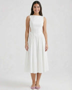 Halle | White Open-Back A-Line Midi Dress Wedding & Summer Party Gown