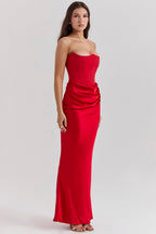 Stella | Strapless Satin Structured Bodice Maxi Dress