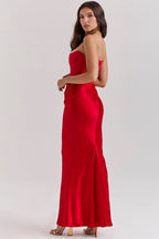 Stella | Strapless Satin Structured Bodice Maxi Dress